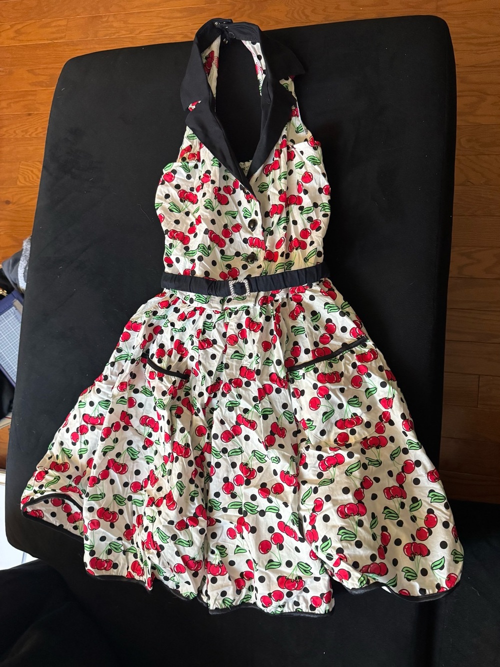 Women’s Cherry Polka Dot Rockabilly Pin Up Halter Dress Romper Bodysuit Small 50